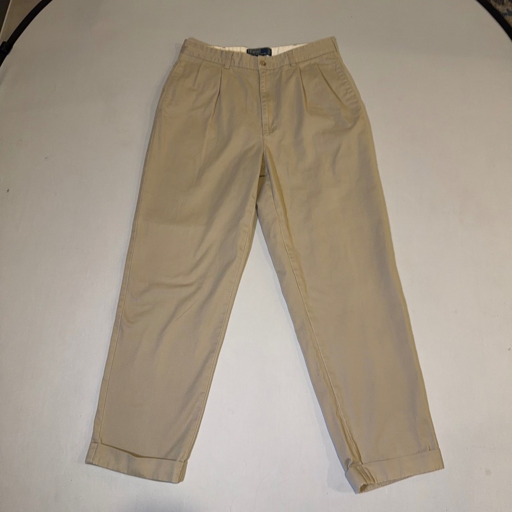 Ralph Lauren Hammond Pant Mens 34/32 Khaki Cotton Pleated Chino Mexico Old Money